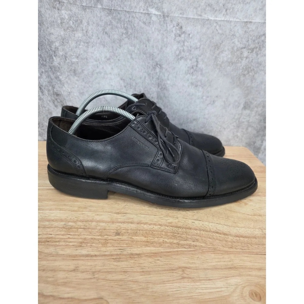 Bruno Magli Derby Shoes Mens 10.5 Black Leather Cap Toe Brogue Oxford Timeless